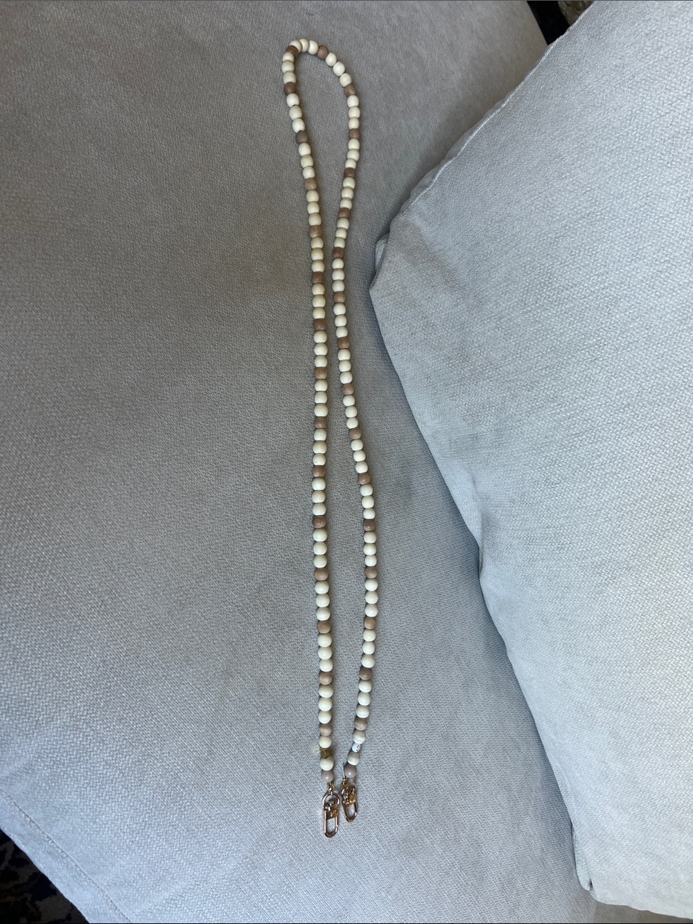 American Eagle Outfitters Cream and Tan Beaded Necklace with Gold Hardware